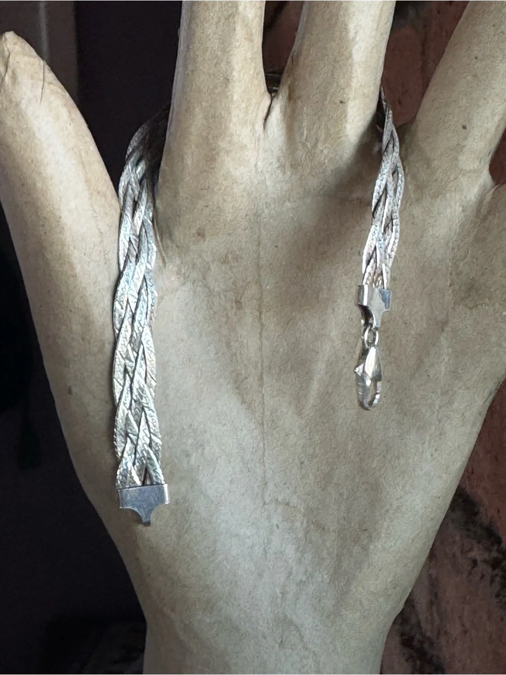 Vintage 1980s Sterling Silver Italy Braided Herringbone Bracelet Diamond Cut